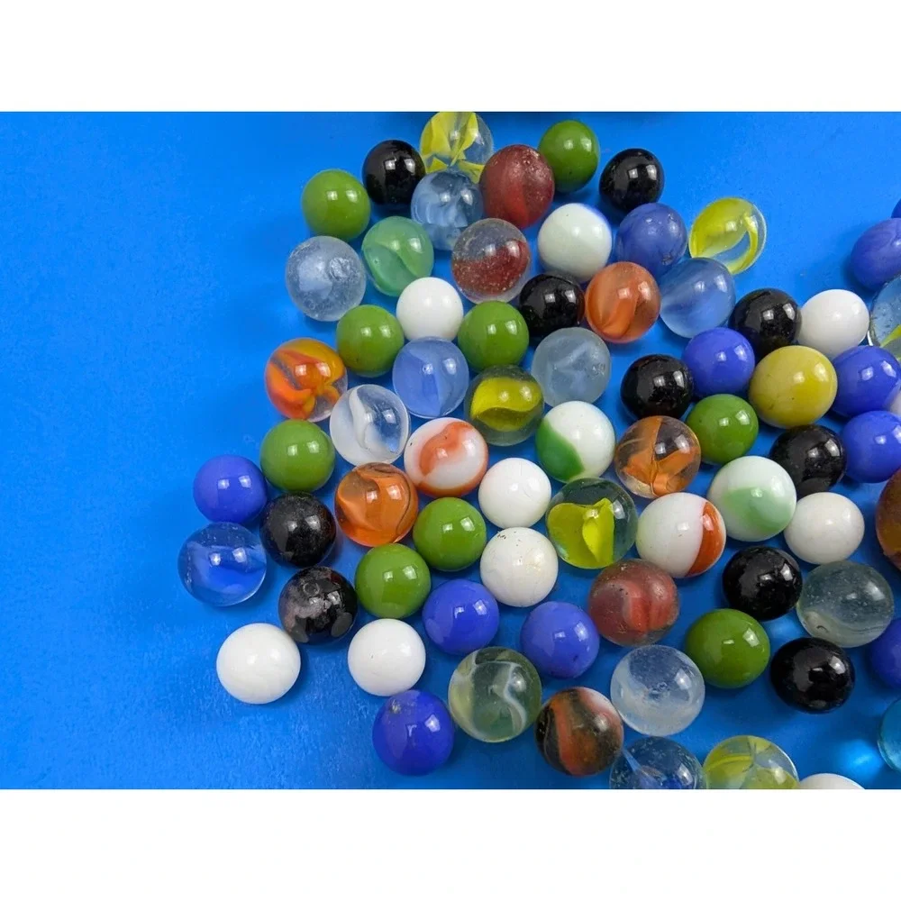Vintage Bag of 75 Old Marbles Assorted Colors with Suede Leather Pouch